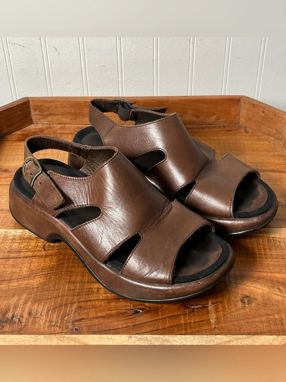 Dansko Platform Chunky Sandals Sz 37 US 7  Brown  Leather Ankle Strap